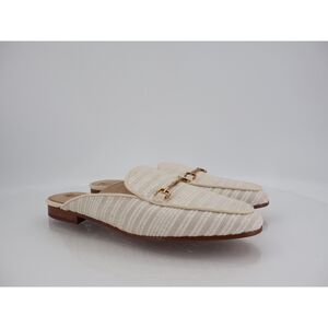Sam Edelman Linnie Mules Womens Size 10 White Fabric Gold Bit Flat Slip On Shoes